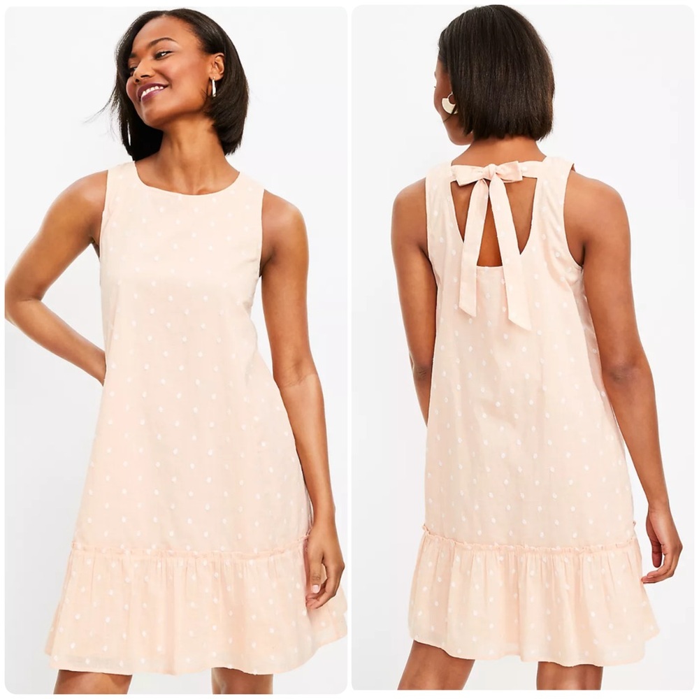 Loft Swiss Dot Polka Dot Tie Back Flounce Shift Sundress